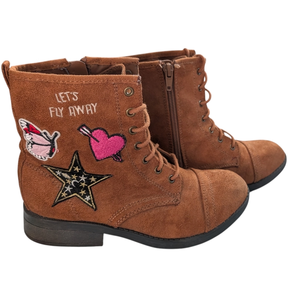 Steve Madden girls butterfly star heart embroidered zip up ankle boots sz‎ 3